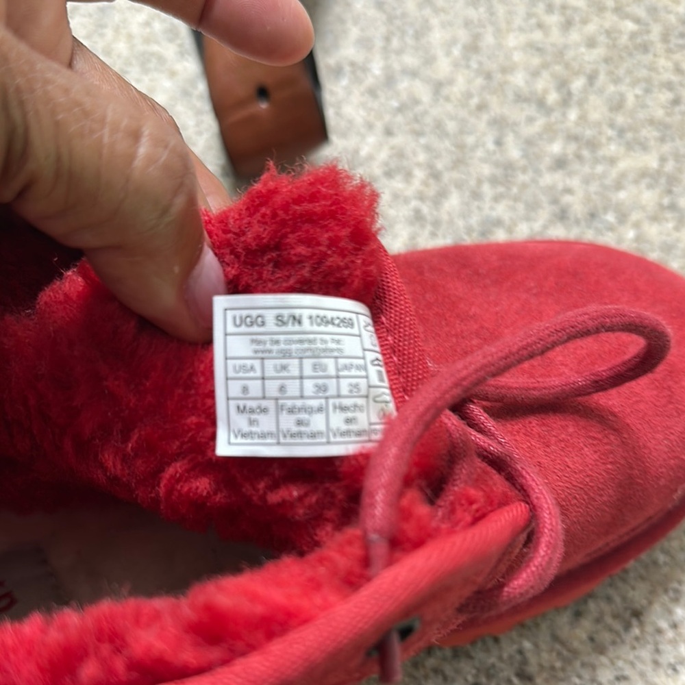 UGG Red Moccasin Shoes Plush Lining - Picture 7 of 13